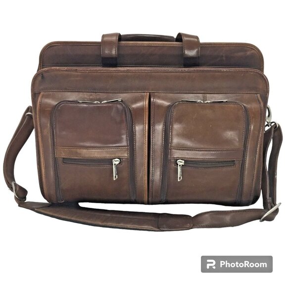Mens Brown Leather Briefcase Messenger Laptop Fits 15" Computer Handmade Quality - Picture 1 of 12